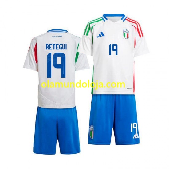 Camisola Itália Mateo Retegui 19 Criança Equipamento Segundo 2024 Manga Curta